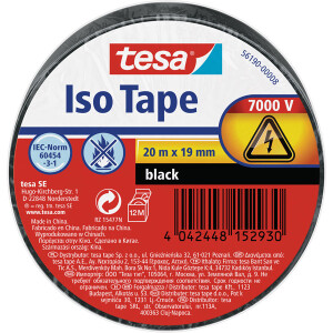 Isolierband tesa 56190 - 19 mm x 20 m schwarz PVC-Band f&uuml;r Privat/Endverbraucher-Anwendungen