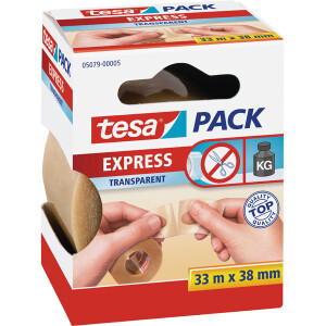 Verpackungsklebeband tesa tesapack Express 5079 - 38 mm x 33 m transparent PVC-Band für Privat/Endverbraucher-Anwendungen