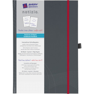 Notizbuch Avery Zweckform Notizio 7029 - A4 210 x 297 mm dunkelgrau kariert 80 Blatt Hardcover-Einband 90 g/m&sup2;