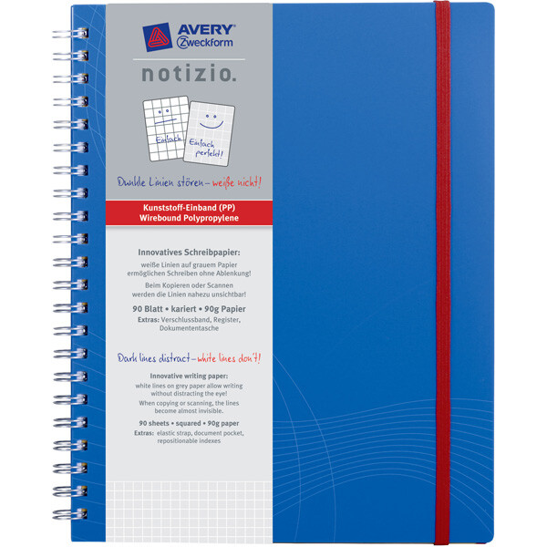 Notizbuch Avery Zweckform Notizio 7037 - A4 210 x 297 mm blau kariert 90 Blatt Kunststoff-Einband 90 g/m²