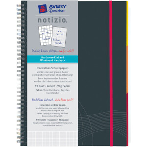 Notizbuch Avery Zweckform Notizio 7023 - A5 148 x 210 mm dunkelgrau kariert 90 Blatt Hardcover-Einband 90 g/m²