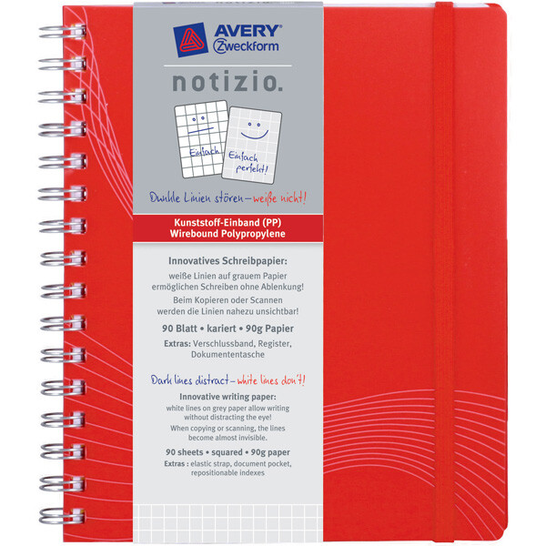 Notizbuch Avery Zweckform Notizio 7031 - A5 148 x 210 mm rot kariert 90 Blatt Kunststoff-Einband 90 g/m²