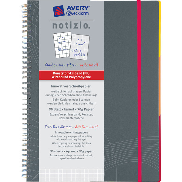 Notizbuch Avery Zweckform Notizio 7015 - A5 148 x 210 mm grau kariert 90 Blatt Kunststoff-Einband 90 g/m²