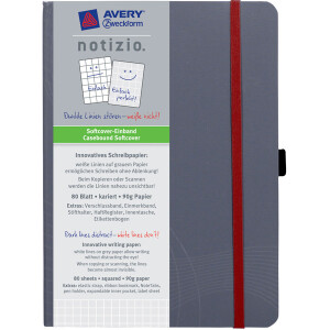 Notizbuch Avery Zweckform Notizio 7019 - A5 148 x 210 mm grau kariert 80 Blatt Softcover-Einband 90 g/m²