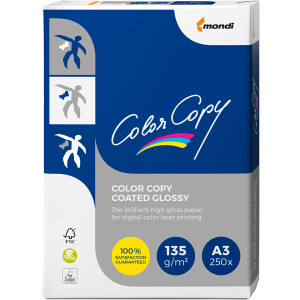 Farblaserpapier mondi Color Copy Coated Glossy 8685B13B - A3 297 x 420 mm wei&szlig; f&uuml;r Farblaserdrucker 160 CIE gl&auml;nzend beidseitig FSC 135 g/m&sup2; Pckg/250