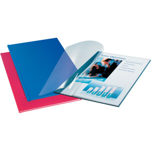 Buchbindemappe Leitz impressBIND 7398 - A4 blau 15-35 Blatt transparenter Vorderdeckel Soft Cover Pckg/10
