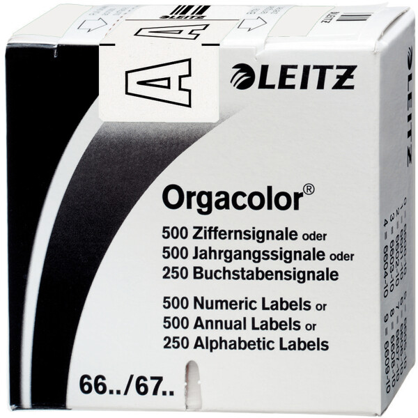 Buchstabensignal Leitz Orgacolor 6610 - 30 x 23 mm wei&szlig; Aufdruck A selbstklebend Pckg/250