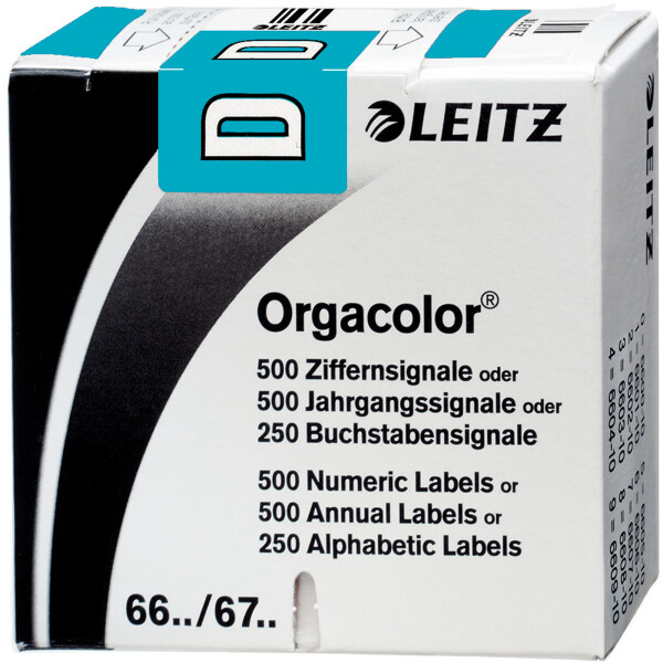 Buchstabensignal Leitz Orgacolor 6613 - 30 x 23 mm blau Aufdruck D selbstklebend Pckg/250
