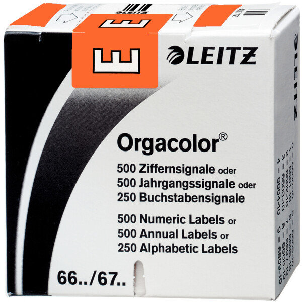 Buchstabensignal Leitz Orgacolor 6614 - 30 x 23 mm orange Aufdruck E selbstklebend Pckg/250