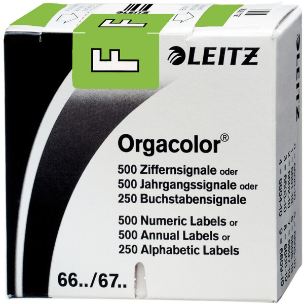 Buchstabensignal Leitz Orgacolor 6615 - 30 x 23 mm grün Aufdruck F selbstklebend Pckg/250