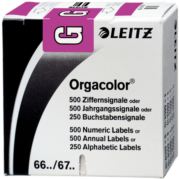 Buchstabensignal Leitz Orgacolor 6616 - 30 x 23 mm violett Aufdruck G selbstklebend Pckg/250