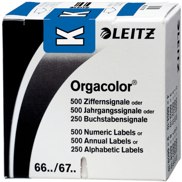 Buchstabensignal Leitz Orgacolor 6620 - 30 x 23 mm dunkelblau Aufdruck K selbstklebend Pckg/250