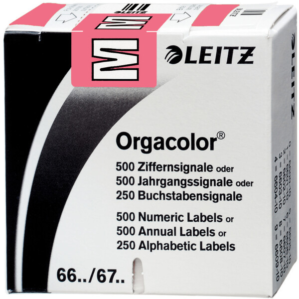 Buchstabensignal Leitz Orgacolor 6622 - 30 x 23 mm rosa Aufdruck M selbstklebend Pckg/250