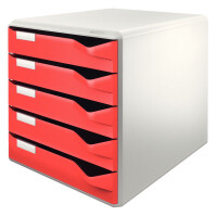 Schubladenbox Leitz 5280 - A4 285 x 290 x 355 mm rot 5 Schubladen Polystyrol
