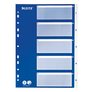 Register Leitz 1250 - A4 weiß/blau 1-5 PP-Folie