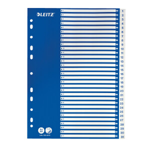 Register Leitz 1252 - A4 weiß/blau 1-31 PP-Folie