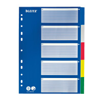 Register Leitz 1255 - A4 weiß/blau blanko 5-teilig PP-Folie