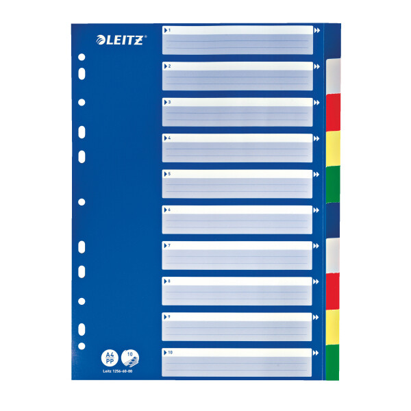 Register Leitz 1256 - A4 weiß/blau blanko 10-teilig PP-Folie