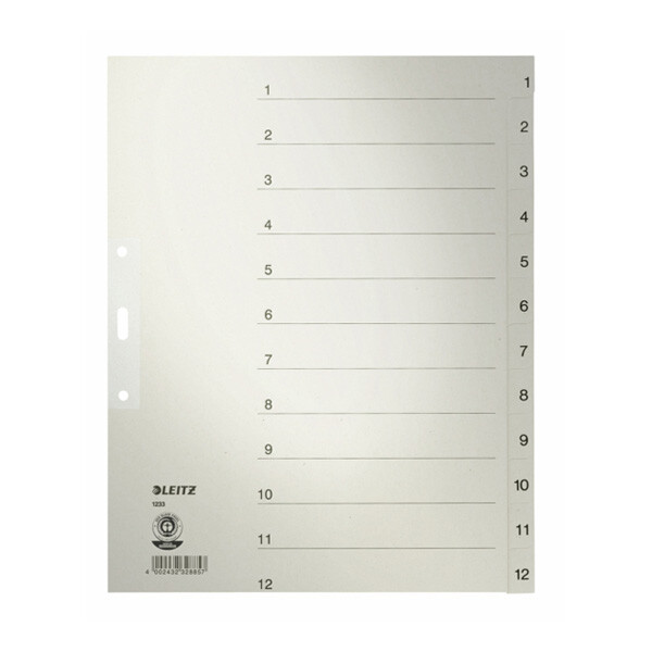 Register Leitz 1233 - A4 grau 1-12 Recyclingpapier 100 g/m²