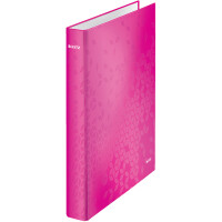 Ringbuch Leitz WOW 4241 - A4 pink metallic 2-D-Ring Mechanik Ø 25 mm für 220 Blatt Graupappe mit laminiertem Papier