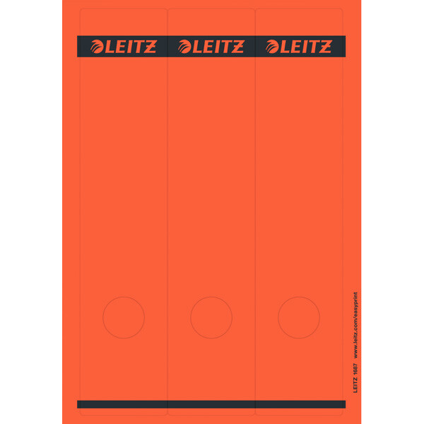 Ordnerrückenschild Leitz 1687 - 61 x 285 mm rot breit / kurz selbstklebend für alle Druckertypen Pckg/75