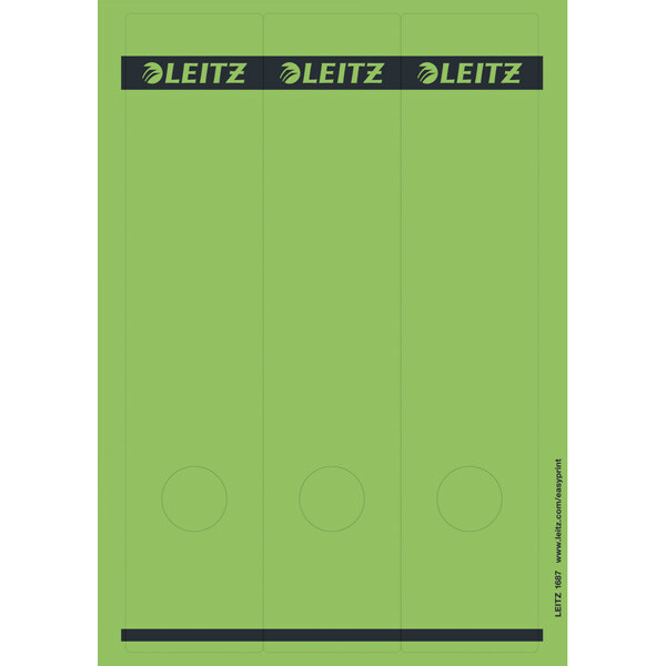 Ordnerrückenschild Leitz 1687 - 61 x 285 mm grün breit / kurz selbstklebend für alle Druckertypen Pckg/75