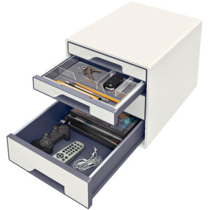 Schubladenbox Leitz WOW CUBE 5213 - A4 270 x 287 x 363 mm perlweiß/grau 4 Schubladen Polystyrol