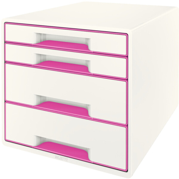Schubladenbox Leitz WOW CUBE 5213 - A4 270 x 287 x 363 mm perlweiß/pink 4 Schubladen Polystyrol