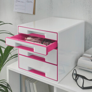 Schubladenbox Leitz WOW CUBE 5213 - A4 270 x 287 x 363 mm perlweiß/pink 4 Schubladen Polystyrol