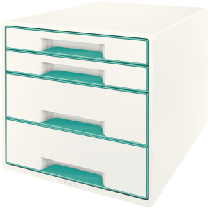 Schubladenbox Leitz WOW CUBE 5213 - A4 270 x 287 x 363 mm perlweiß/eisblau 4 Schubladen Polystyrol