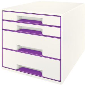 Schubladenbox Leitz WOW CUBE 5213 - A4 270 x 287 x 363 mm perlweiß/violett 4 Schubladen Polystyrol