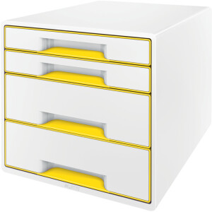 Schubladenbox Leitz WOW CUBE 5213 - A4 270 x 287 x 363 mm perlweiß/gelb 4 Schubladen Polystyrol