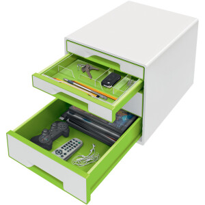 Schubladenbox Leitz WOW CUBE 5213 - A4 270 x 287 x 363 mm perlweiß/grün 4 Schubladen Polystyrol