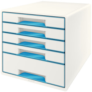 Schubladenbox Leitz WOW CUBE 5214 - A4 270 x 287 x 363 mm perlweiß/blau 5 Schubladen Polystyrol