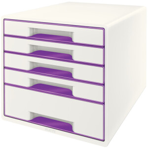 Schubladenbox Leitz WOW CUBE 5214 - A4 270 x 287 x 363 mm perlweiß/violett 5 Schubladen Polystyrol