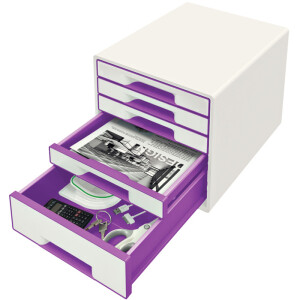 Schubladenbox Leitz WOW CUBE 5214 - A4 270 x 287 x 363 mm perlweiß/violett 5 Schubladen Polystyrol