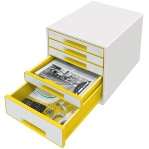 Schubladenbox Leitz WOW CUBE 5214 - A4 270 x 287 x 363 mm perlweiß/gelb 5 Schubladen Polystyrol