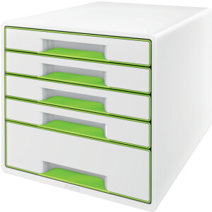 Schubladenbox Leitz WOW CUBE 5214 - A4 270 x 287 x 363 mm perlweiß/grün 5 Schubladen Polystyrol