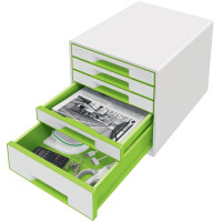 Schubladenbox Leitz WOW CUBE 5214 - A4 270 x 287 x 363 mm perlweiß/grün 5 Schubladen Polystyrol