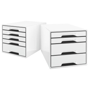 Schubladenbox Leitz CUBE 5252 - A4 270 x 287 x 363 mm weiß/schwarz 4 Schubladen Polystyrol