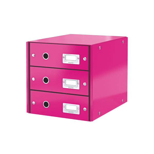 Schubladenbox Leitz Click & Store 6048 - 286 x 282 x 358 mm pink 3 Schubladen mit Schildhalter Graukarton