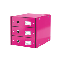 Schubladenbox Leitz Click & Store 6048 - 286 x 282 x 358 mm pink 3 Schubladen mit Schildhalter Graukarton