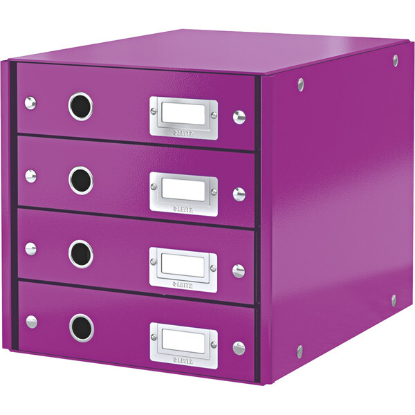 Schubladenbox Leitz Click & Store 6049 - 286 x 282 x 358 mm violett 4 Schubladen mit Schildhalter Graukarton
