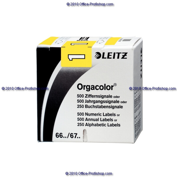 Ziffernsignal Leitz Orgacolor 6601 - 30 x 23 mm gelb Aufdruck 1 selbstklebend Pckg/500