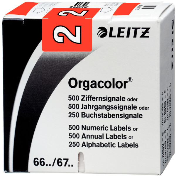 Ziffernsignal Leitz Orgacolor 6602 - 30 x 23 mm rot Aufdruck 2 selbstklebend Pckg/500