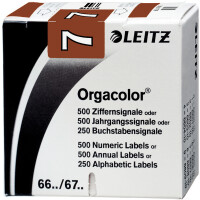 Ziffernsignal Leitz Orgacolor 6607 - 30 x 23 mm braun Aufdruck 7 selbstklebend Pckg/500