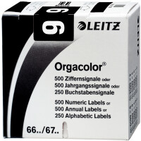 Ziffernsignal Leitz Orgacolor 6609 - 30 x 23 mm schwarz Aufdruck 9 selbstklebend Pckg/500
