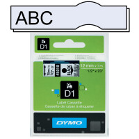 Schriftbandkassette Dymo 45010 - 12 mm x 7 m D1-Band schwarz auf transparent selbstklebend Polyester Endlos