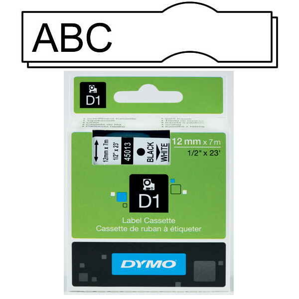 Schriftbandkassette Dymo 45013 - 12 mm x 7 m D1-Band schwarz auf weiß selbstklebend Polyester Endlos
