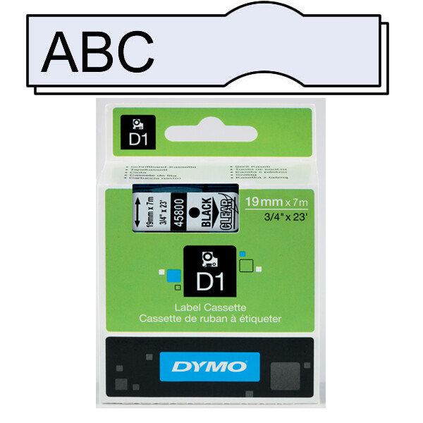 Schriftbandkassette Dymo 45800 - 19 mm x 7 m D1-Band schwarz auf transparent selbstklebend Polyester Endlos